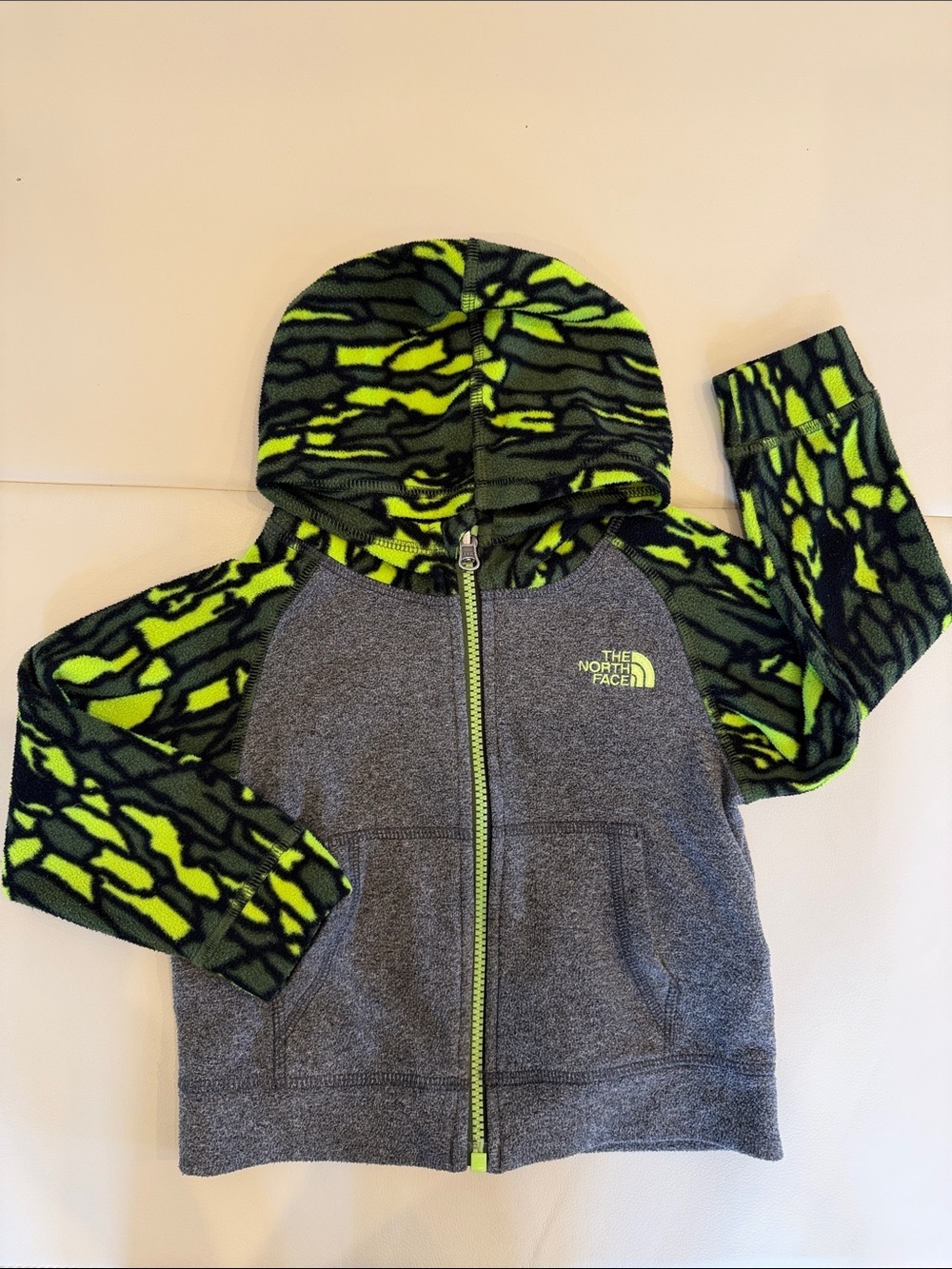 The North Face Kids' Gray & Neon Green Hooded Zip Fleece